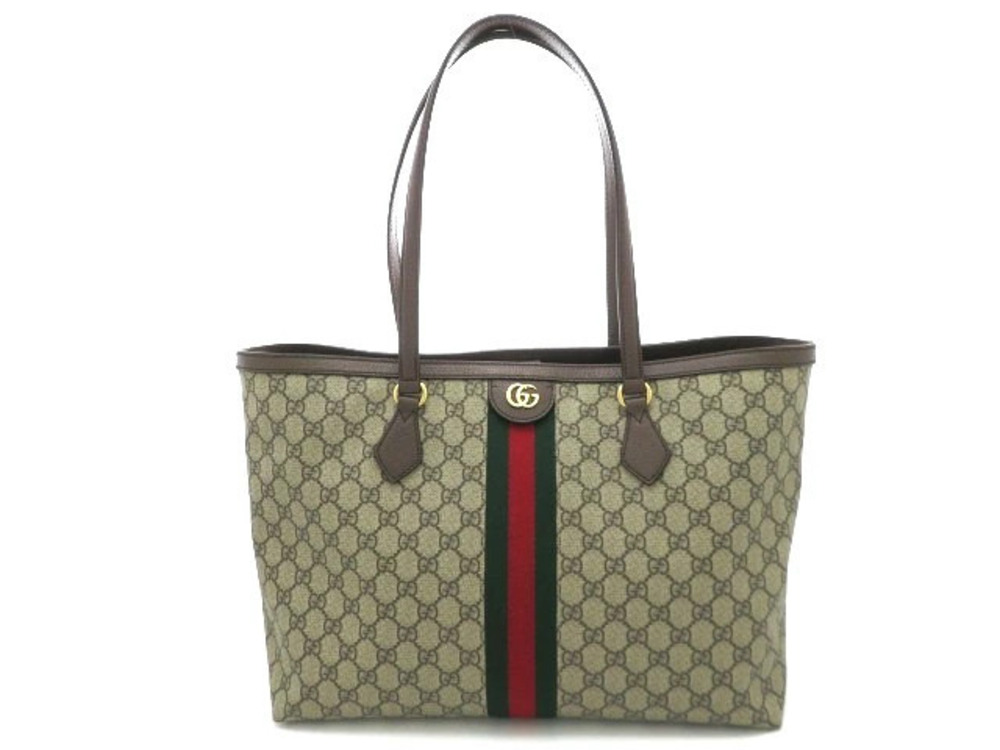Gucci Ophidia GG Tote Bag Supreme Canvas Leather Beige Cream Ebony